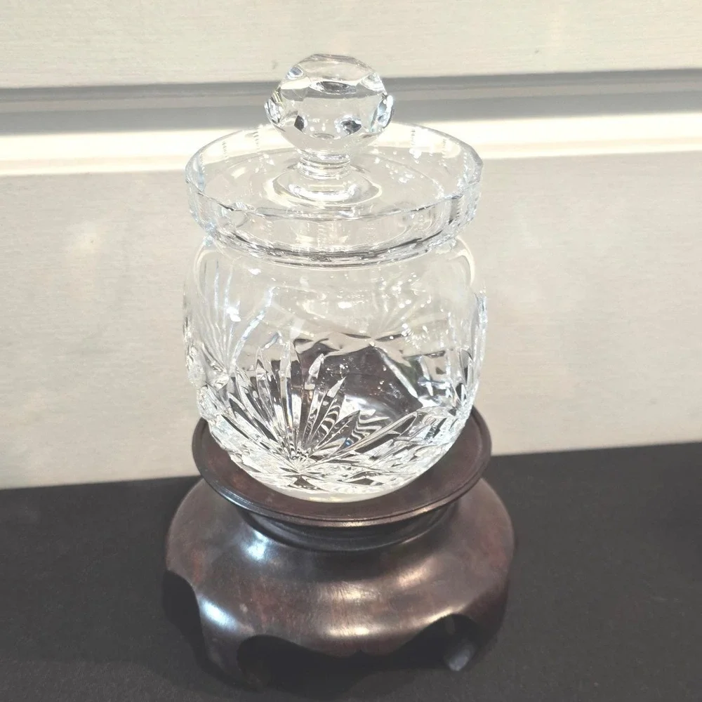 ROGASKA Crystal Jam Jar Honey Pot‎ w/ Lid Starburst Glass Condiment Pot Clear